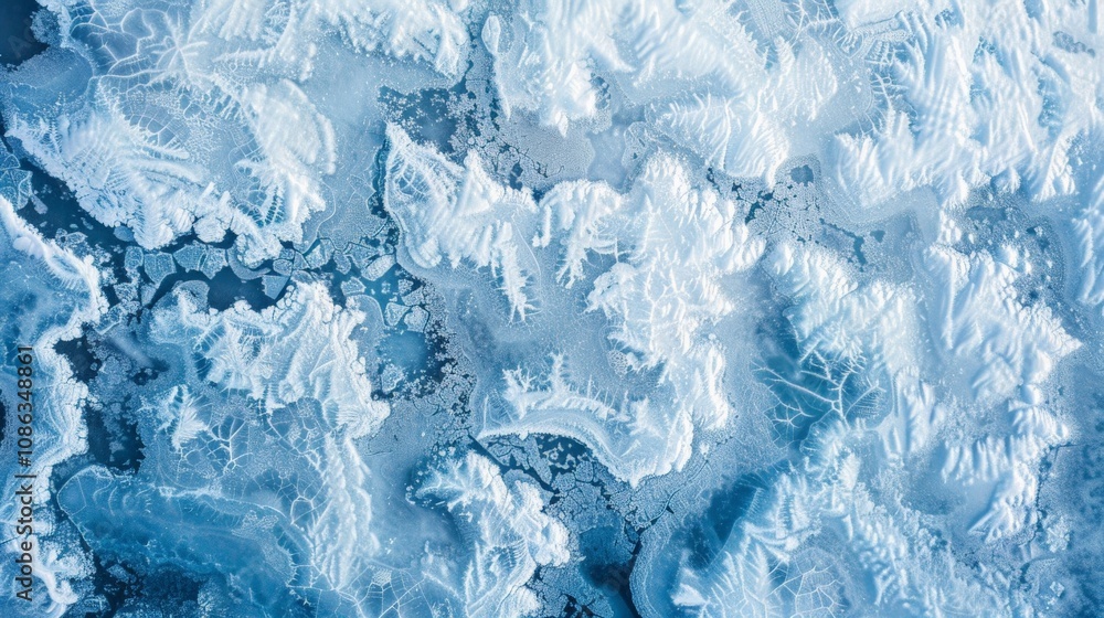 Overhead shot of a frozen lake with intricate ice patterns forming natural art Overhead shot of a frozen lake with intricate ice patterns forming natural art