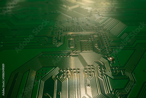 Technology background. High tech electronic circuit board background. Close-up macro electronic circuit board, technology chips to the motherboard. Electronic technology digital chip. Tech background. photo