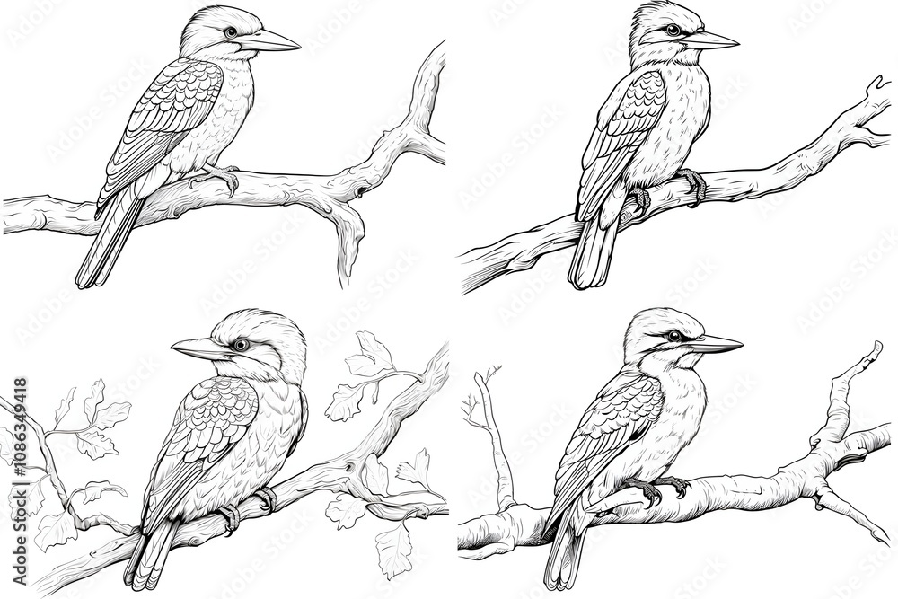 Obraz premium bird, animal, nature, flying, wildlife, illustration, wing, design, vector, feather, silhouette, beak, colourful, flight, horizontal, no people, art, black, blue, sky, tree branch, beautiful, freedom,
