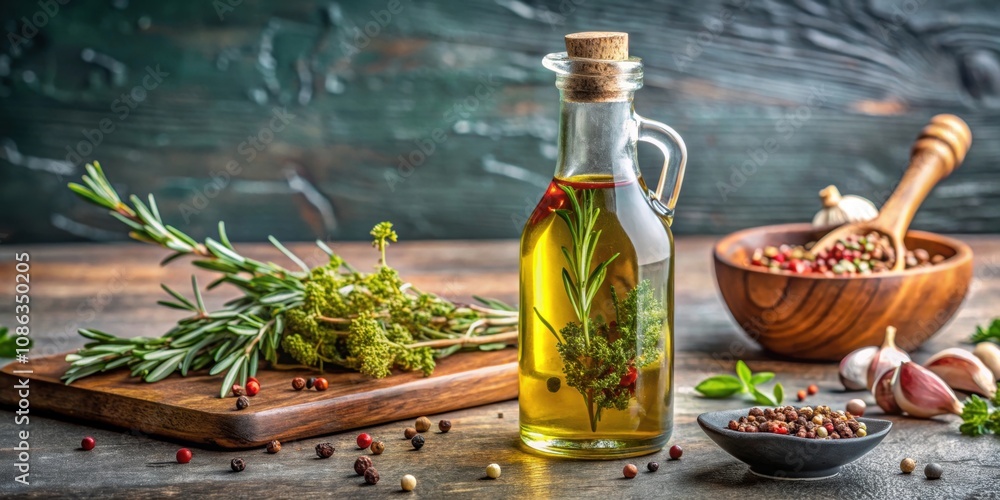 Cut out olive oil, thyme, and spices on background, olive oil, thyme, spices, cooking, culinary,background, cut-out, isolated Cut out olive oil, thyme, and spices on background, olive oil, thyme, spices, cooking, culinary,background, cut-out, isolated