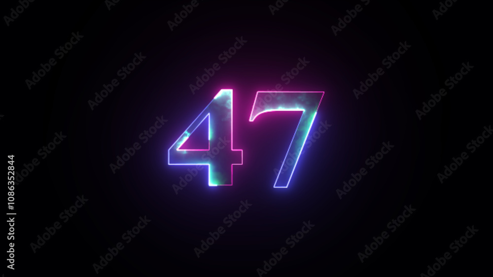 Abstract glowing neon number 47 animation. Blue and purple neon futuristic effect. Trendy glow lighting Abstract glowing neon number 47 animation. Blue and purple neon futuristic effect. Trendy glow lighting