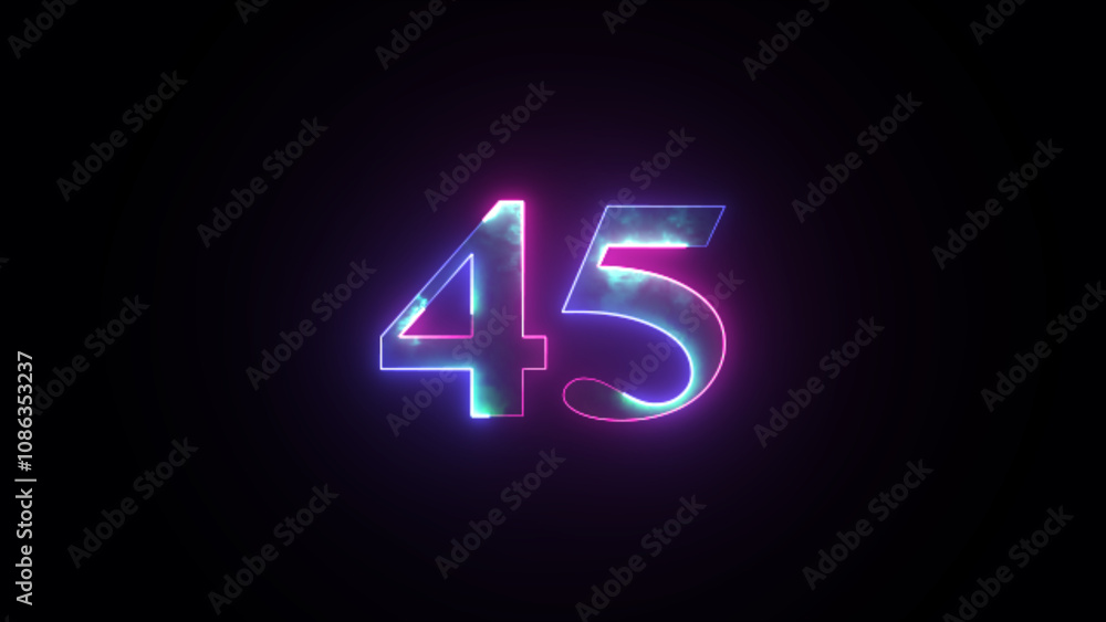 Abstract glowing neon number 45. Blue and purple neon futuristic effect. Trendy glow lighting Abstract glowing neon number 45. Blue and purple neon futuristic effect. Trendy glow lighting