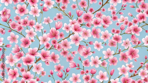 Seamless sakura flower pattern for fabric and wallpaper design, sakura, cherry blossom, floral, blooming, seamless