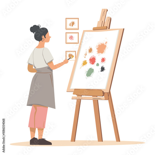 Young Artist Focusing on Painting with Bright Colors on Canvas