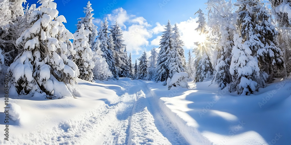 Snow-Covered Woodland Landscape Capturing the Tranquil Beauty of a Winter Forest