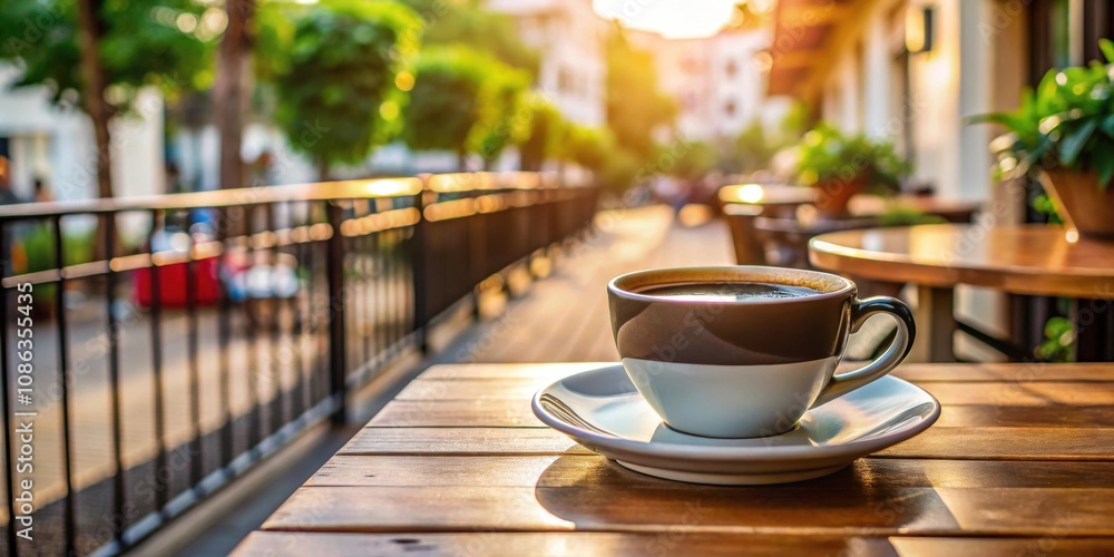 A cup of black coffee on a cafe terrace, coffee, cup, black, terrace, cafe, drink, refreshment, morning, relax, relaxation A cup of black coffee on a cafe terrace, coffee, cup, black, terrace, cafe, drink, refreshment, morning, relax, relaxation