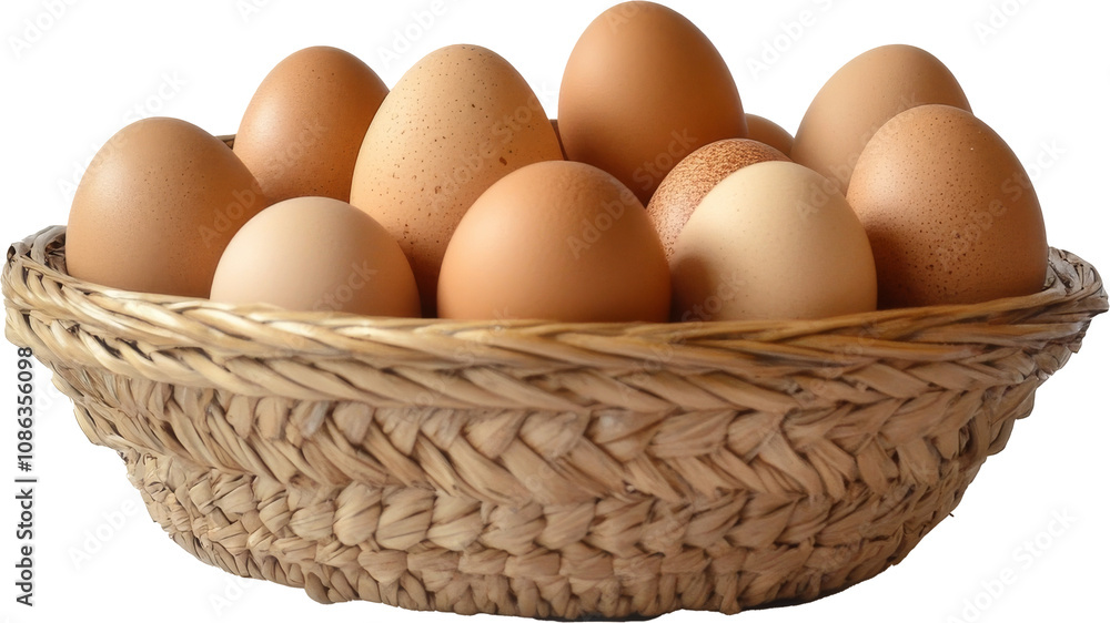 Basket of fresh brown eggs on transparent background Basket of fresh brown eggs on transparent background