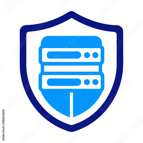 Blue silhouette server in shield vector icon design