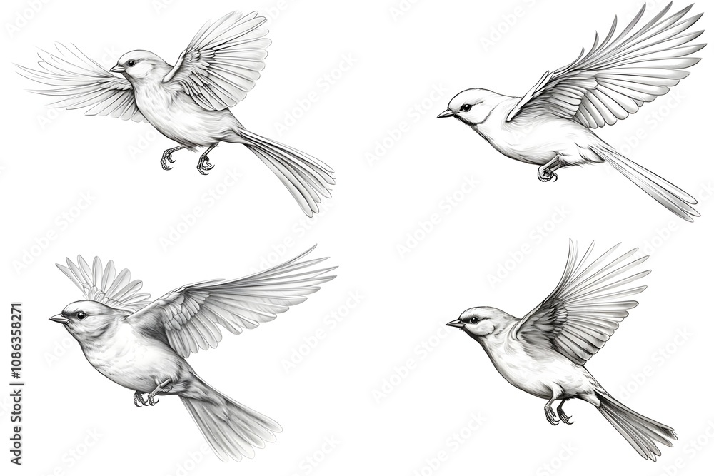 Obraz premium bird, animal, nature, flying, wildlife, illustration, wing, design, vector, feather, silhouette, beak, colourful, flight, horizontal, no people, art, black, blue, sky, tree branch, beautiful, freedom,