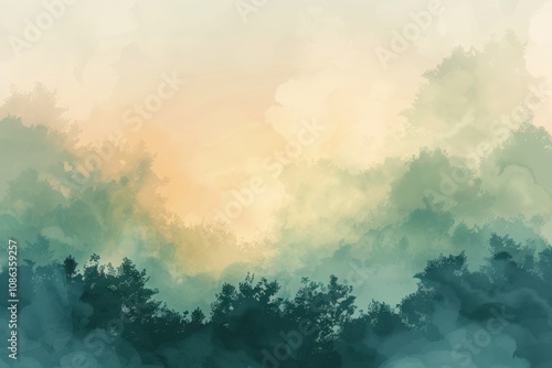 Abstract Watercolor Painting of a Foggy Forest