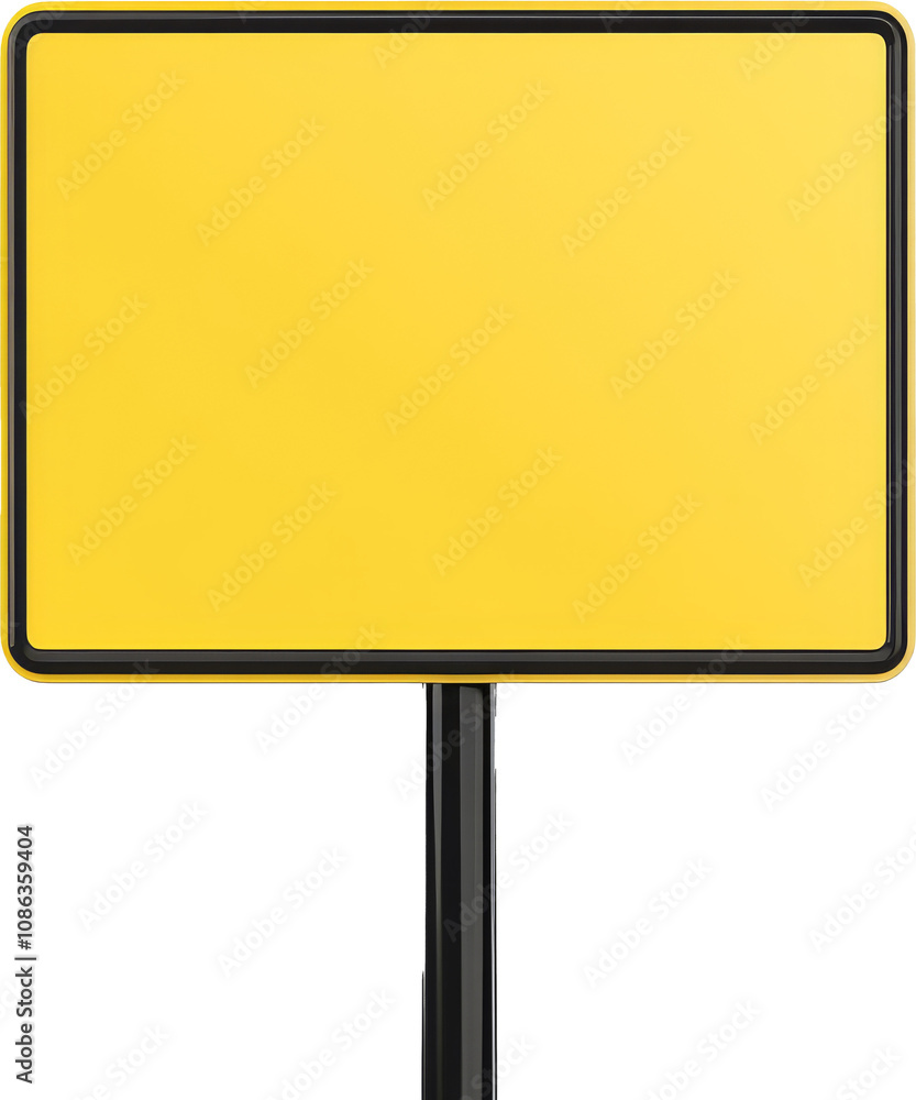 Yellow blank sign on pole, minimalist style. Communication and direction concept Yellow blank sign on pole, minimalist style. Communication and direction concept