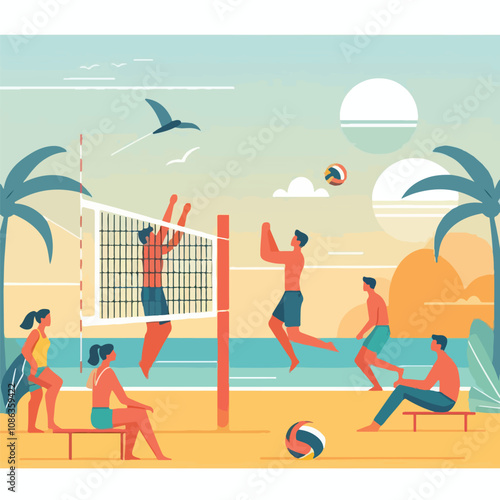 vector image of people playing volleyball
