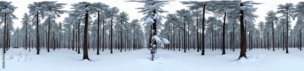 Fototapeta premium 360 degree photo, Winter Wonderland in a Pine Forest, A 360-degree image