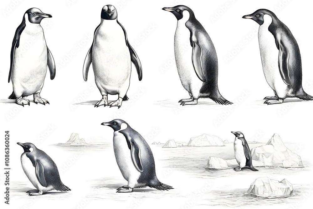 Naklejka premium A set of bird robin with different poses vector art illustration Black and white Vintage engraved art of a quail isolated on white background, ink sketch illustration, simple vector art design, highly