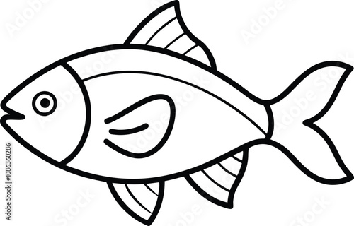 Simple line drawing of a fish swimming in a clear and playful style
