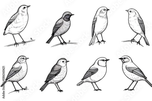 Wallpaper Mural A set of bird robin with different poses vector art illustration Black and white Vintage engraved art of a quail isolated on white background, ink sketch illustration, simple vector art design, highly Torontodigital.ca