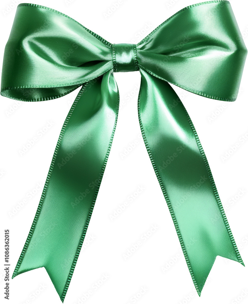 Green satin ribbon bow isolated on transparent background Green satin ribbon bow isolated on transparent background