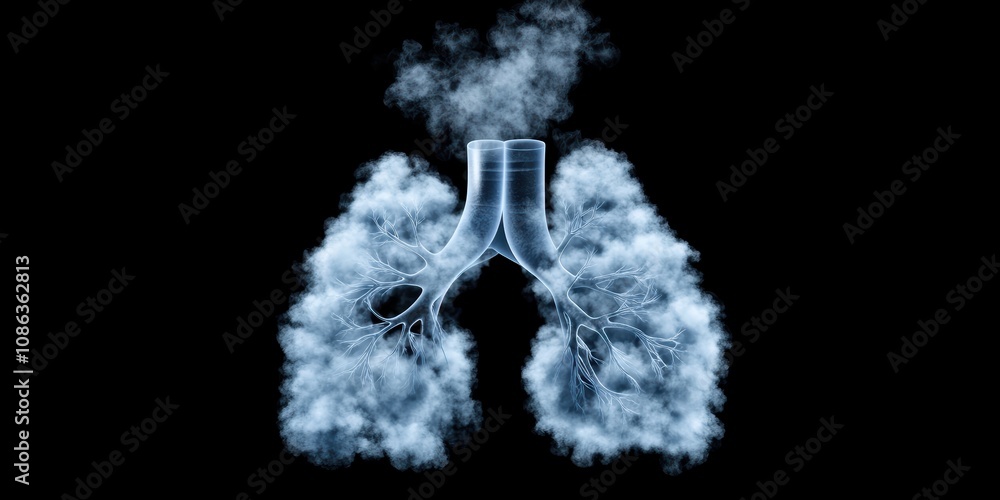 Obraz premium Digital Illustration of Lungs with Smoke Effects Representing Respiratory Health Issues and Environmental Concerns in a Dark Background for Medical and Awareness Themes