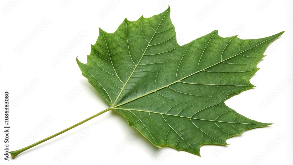 Obraz premium sycamore leaf broad and veined photorealistic isolated on white background, photorealism, nature photography, isolated object