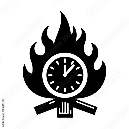 Black silhouette clock in fire vector icon design