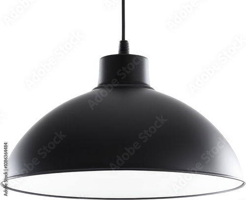 Black industrial pendant light on transparent background