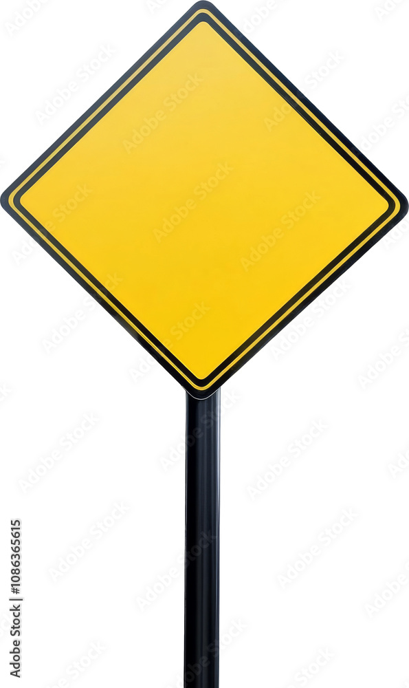 Yellow diamond traffic sign on transparent background, blank warning sign concept Yellow diamond traffic sign on transparent background, blank warning sign concept