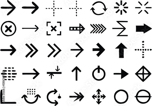 Various directional symbols and icons designed for navigation and interface use