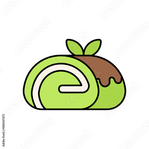 Matcha Cake Icon Lineal Color