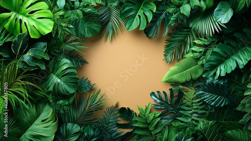 Lush green foliage framing a blank space for design or text.