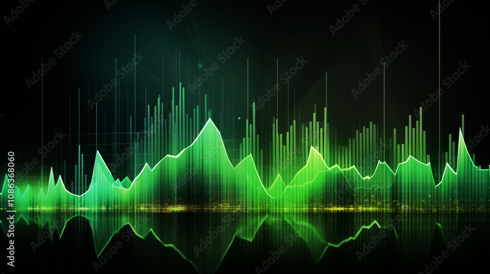 Green digital soundwave visualization on dark background Green digital soundwave visualization on dark background