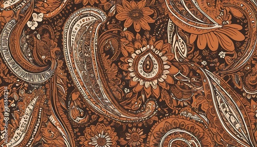 A detailed paisley pattern in shades of brown and cream 