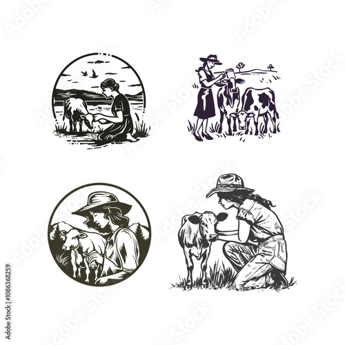 female cattle farmer design vector