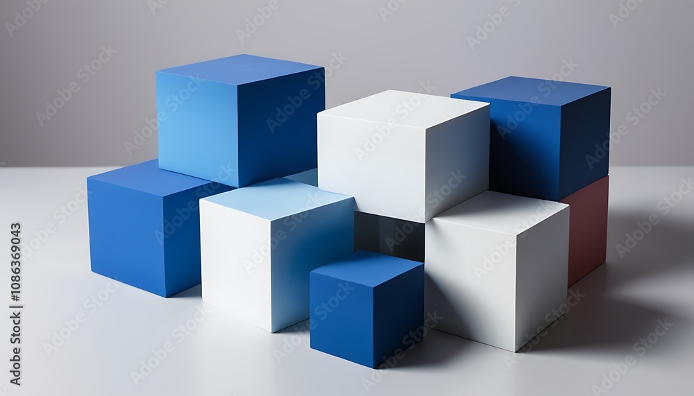 A collection of blue and white cubes arranged in a creative pattern A collection of blue and white cubes arranged in a creative pattern