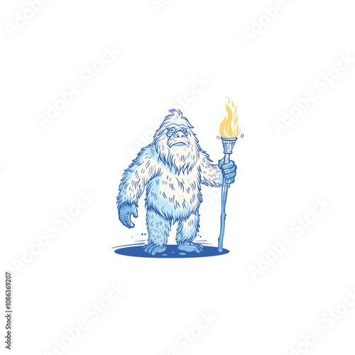 Yeti holding torch design vector artwork