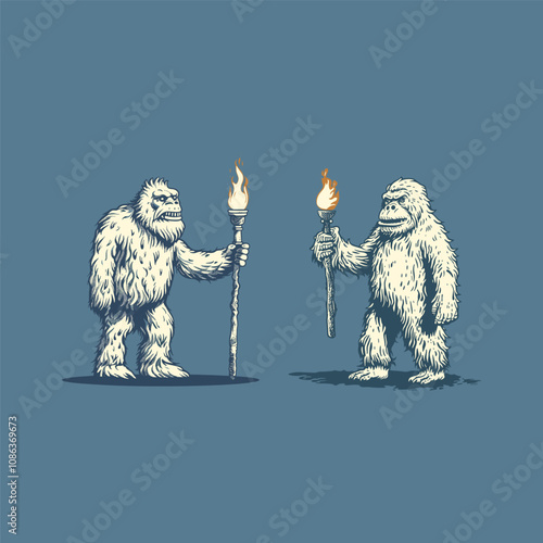 Yeti holding torch design vector artwork