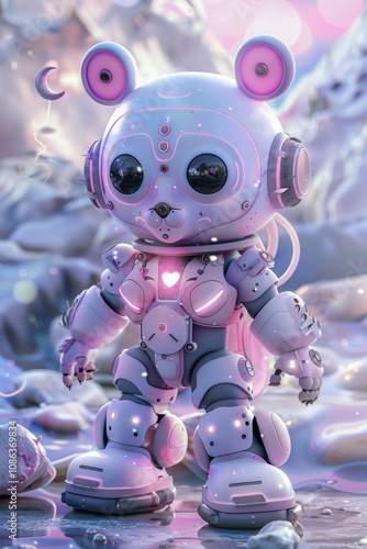 Cute Robotic Panda in a Futuristic Landscape