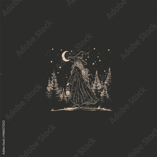 witch carries a lantern design vector artwork