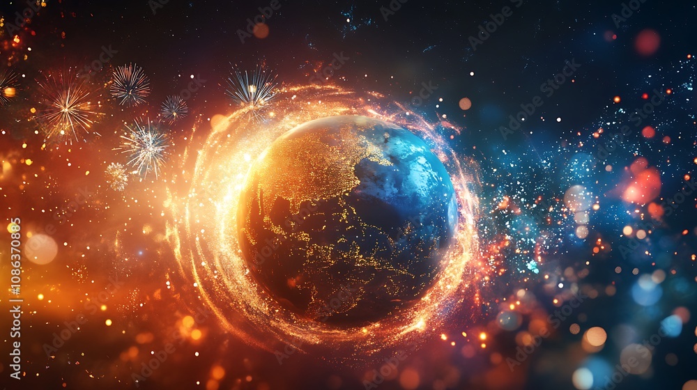 Obraz premium Glowing Earth with Sparks and Lights
