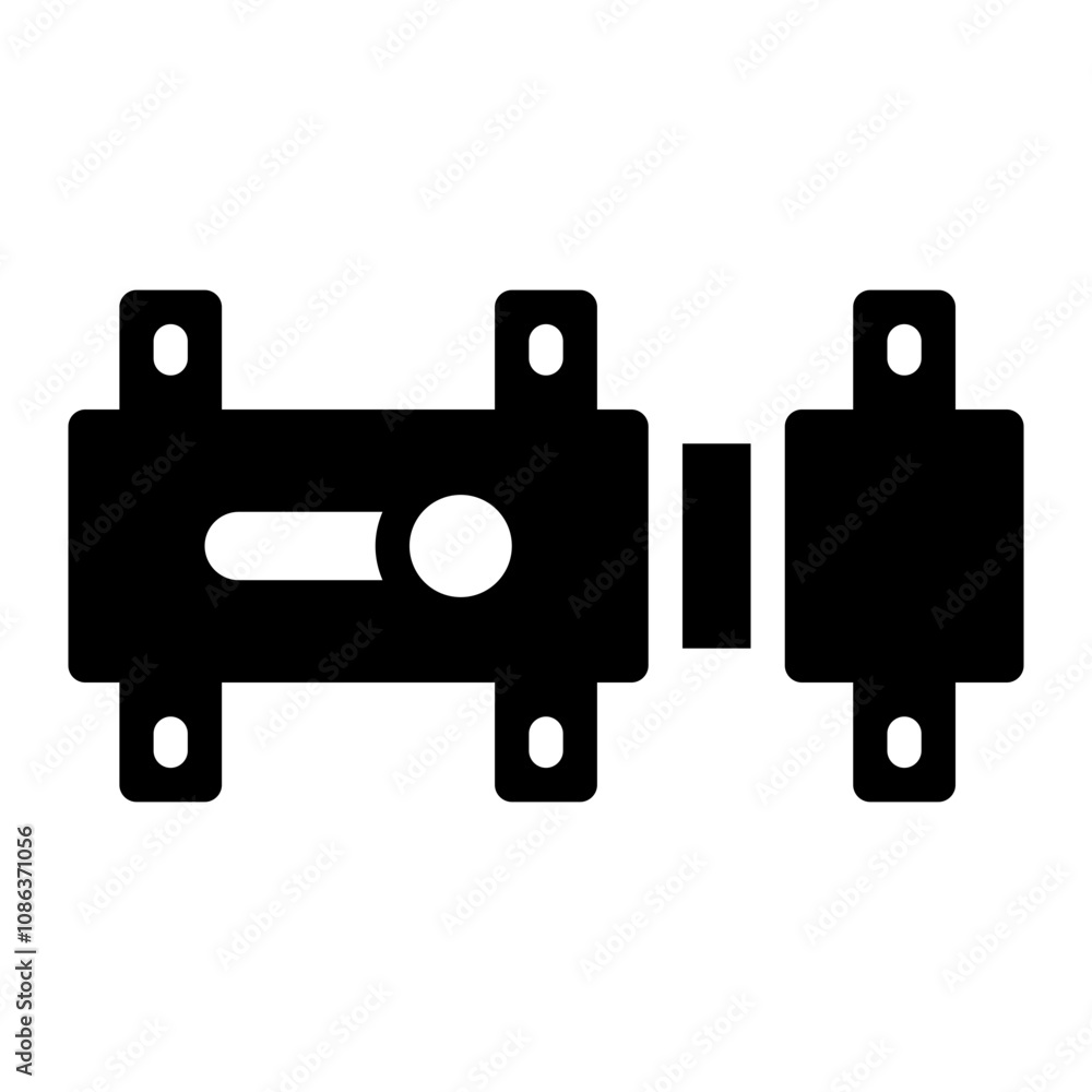 Sliding bolt latch glyph icon for door security and locking. Sliding bolt latch glyph icon for door security and locking.