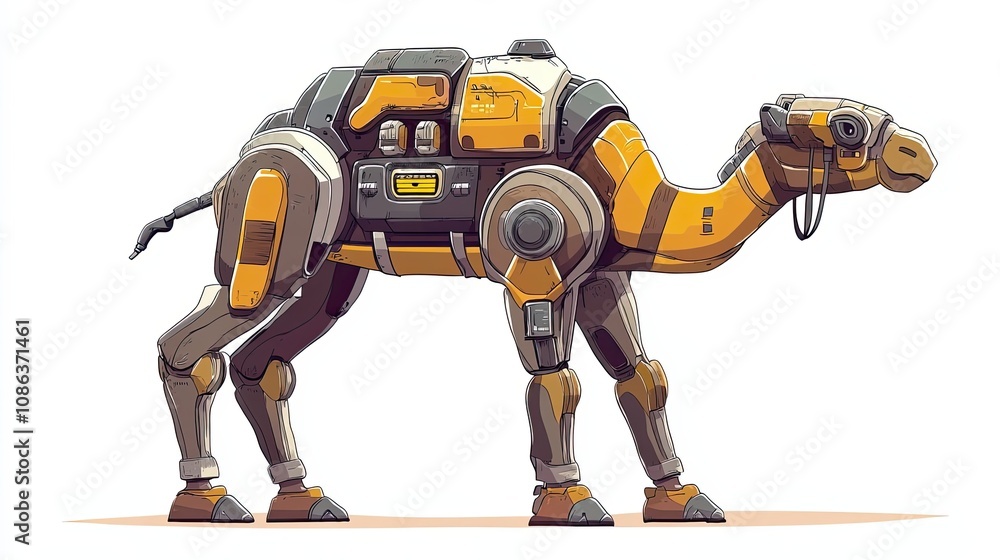 A Mechanical Camel with Yellow and Grey Panels A Mechanical Camel with Yellow and Grey Panels
