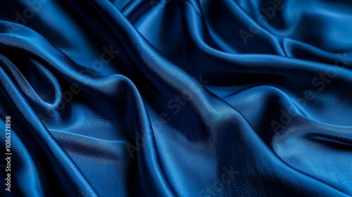 Rich indigo blue fabric draped elegantly with soft folds and shadows