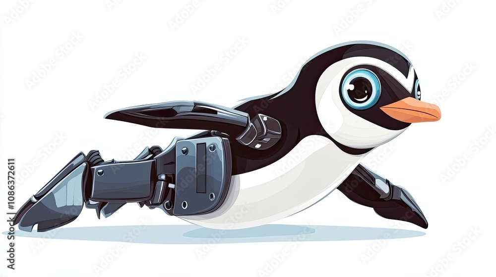 A Futuristic, Mechanical Penguin with Shiny Black and Silver Body Parts A Futuristic, Mechanical Penguin with Shiny Black and Silver Body Parts
