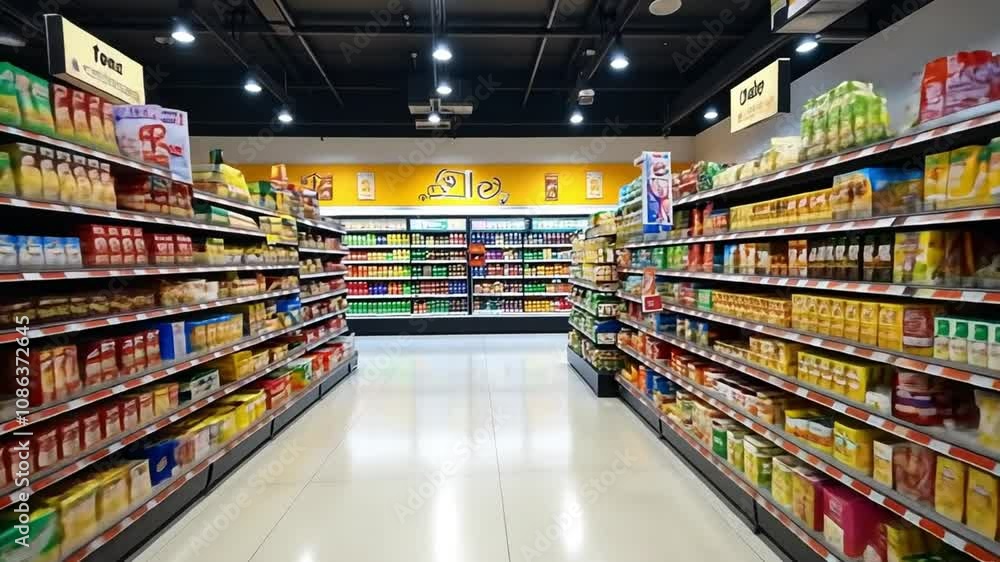 The image shows a supermarket aisle with cereal, tea, and beverage products. The packaging is brightly colored and there are signs with prices and discounts. The image shows a supermarket aisle with cereal, tea, and beverage products. The packaging is brightly colored and there are signs with prices and discounts.