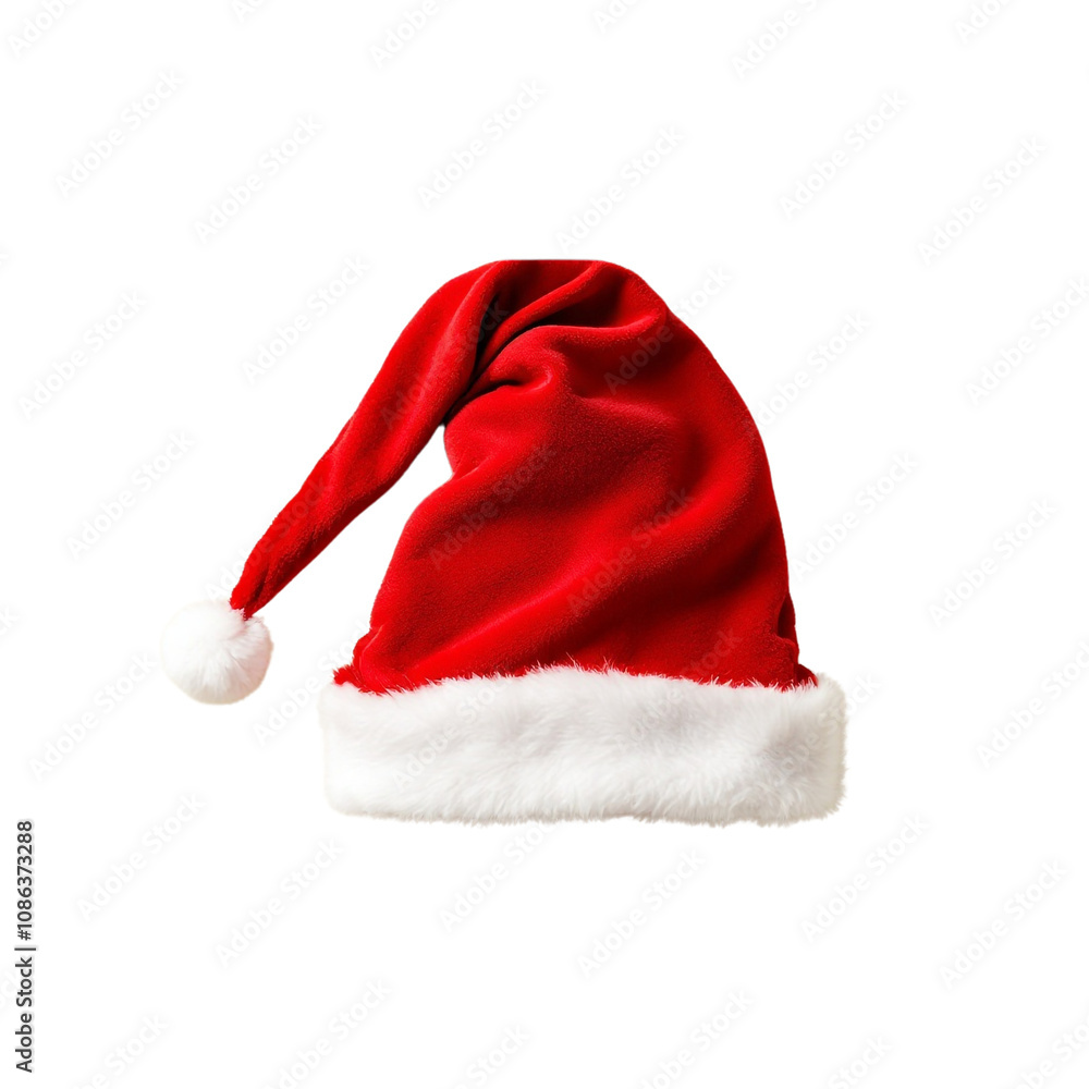 A festive red santa hat with a white ball on isolated on white background, PNG file A festive red santa hat with a white ball on isolated on white background, PNG file