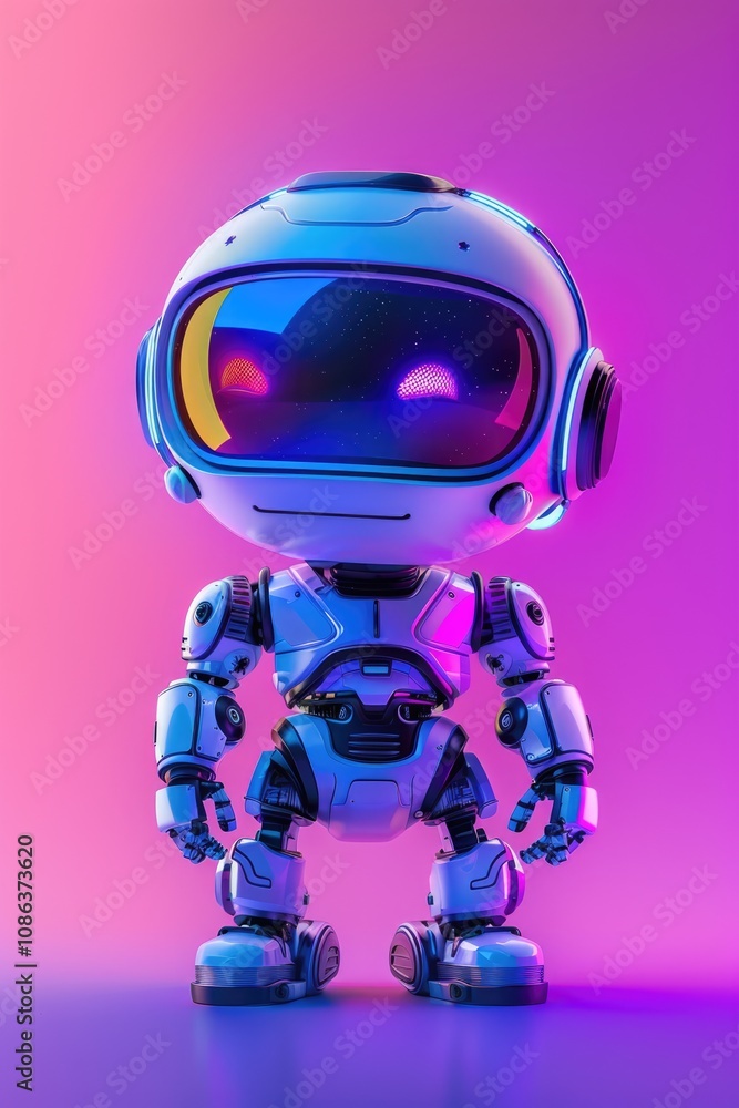 White Robot with Futuristic Design in Neon Lights White Robot with Futuristic Design in Neon Lights