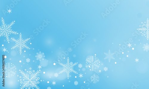 Winter fleck crystallic granules. Snowfall sky white teal blue wallpaper. Swirling snowflakes february texture. Snow hurricane scenery design.