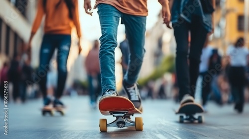 Skateboarding Through the City Streets