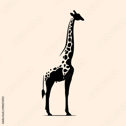 Vector animal illustration, silhouette of a giraffe with a long neck