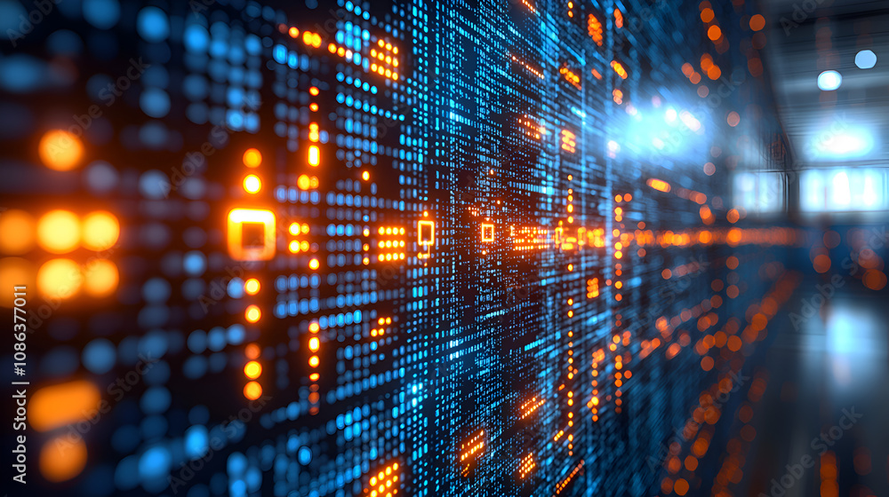 Futuristic Digital Technology Background with Glowing Blue and Orange Network Patterns Futuristic Digital Technology Background with Glowing Blue and Orange Network Patterns