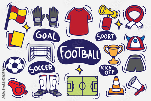 set of doodle football color good for background, wallpaper, element design, icons, etc